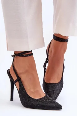 Klasyczne Szpilki Zdobione Cyrkoniami Czarne Guda