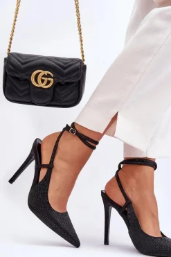 Klasyczne Szpilki Zdobione Cyrkoniami Czarne Guda