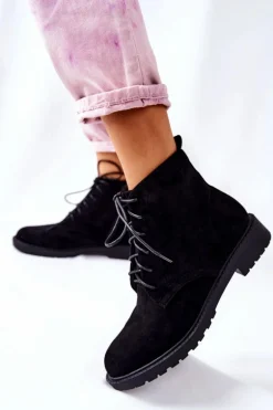 Klasyczne Wiązane Botki Czarne Melome