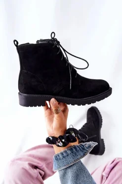 Klasyczne Wiązane Botki Czarne Melome