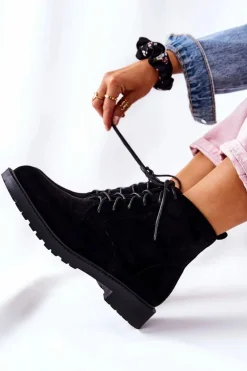 Klasyczne Wiązane Botki Czarne Melome