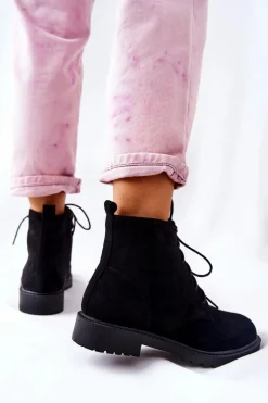 Klasyczne Wiązane Botki Czarne Melome