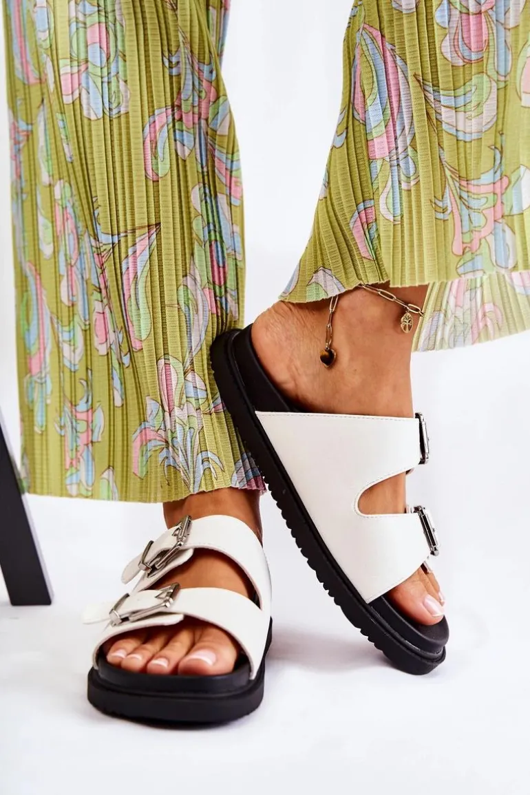 Klasyczne Wsuwane Klapki Damskie Białe Weston