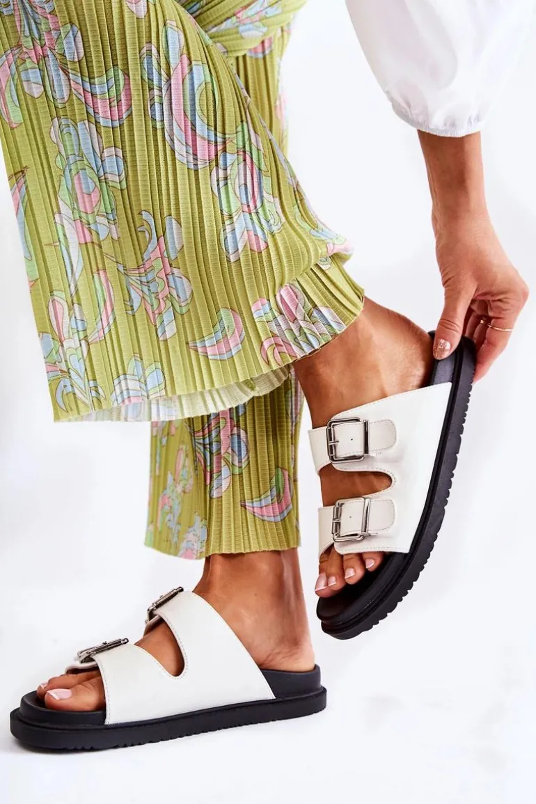 Klasyczne Wsuwane Klapki Damskie Białe Weston