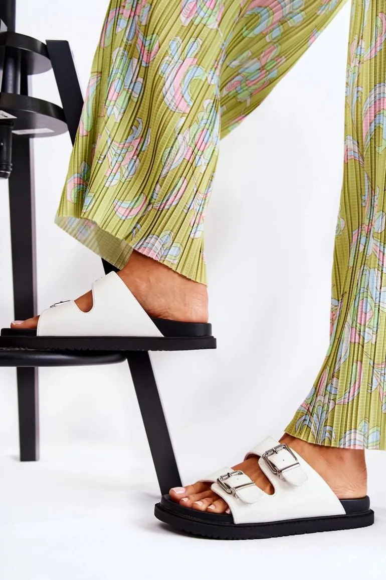 Klasyczne Wsuwane Klapki Damskie Białe Weston