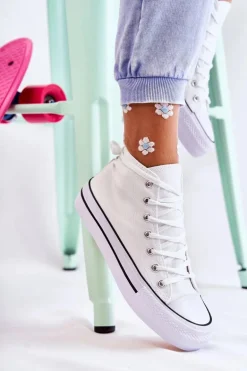 Klasyczne Wysokie Trampki Wiązane Białe Volterro