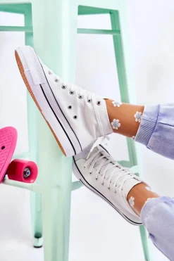 Klasyczne Wysokie Trampki Wiązane Białe Volterro