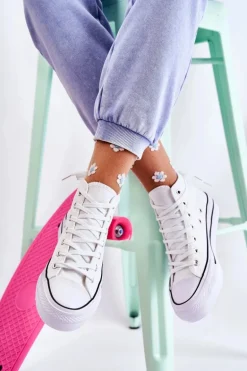 Klasyczne Wysokie Trampki Wiązane Białe Volterro