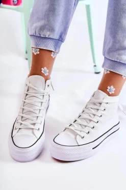 Klasyczne Wysokie Trampki Wiązane Białe Volterro