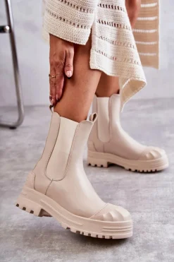 Klasyczne Wysokie Workery Botki Beżowe Bassti