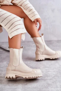 Klasyczne Wysokie Workery Botki Beżowe Bassti