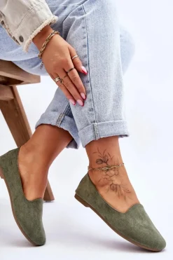 Klasyczne Zamszowe Baleriny Zielone Nash