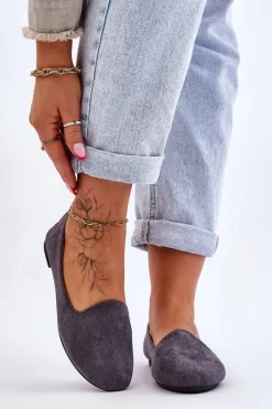 Klasyczne Zamszowe Baleriny Szare Nash