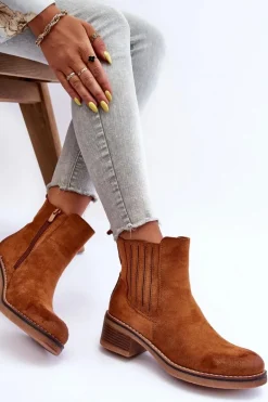 Klasyczne Zamszowe Botki Damskie Brązowe Metanassa