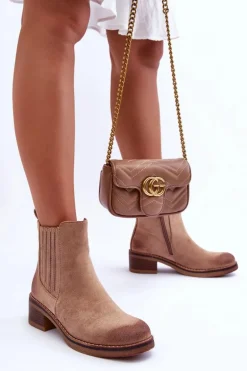 Klasyczne Zamszowe Botki Damskie Beżowe Metanassa