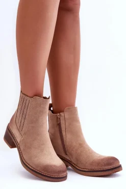 Klasyczne Zamszowe Botki Damskie Beżowe Metanassa