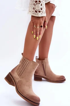 Klasyczne Zamszowe Botki Damskie Beżowe Metanassa