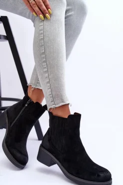 Klasyczne Zamszowe Botki Damskie Czarne Metanassa
