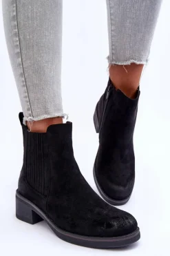 Klasyczne Zamszowe Botki Damskie Czarne Metanassa
