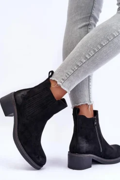 Klasyczne Zamszowe Botki Damskie Czarne Metanassa