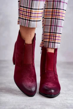 Klasyczne Zamszowe Botki La.Fi 260035WI-SU Bordowe