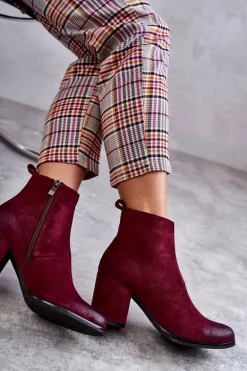 Klasyczne Zamszowe Botki La.Fi 260035WI-SU Bordowe