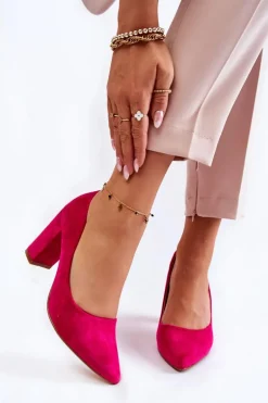 Klasyczne Zamszowe Czółenka Na Słupku Fuksja Kendra