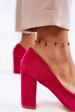 Klasyczne Zamszowe Czółenka Na Słupku Fuksja Kendra