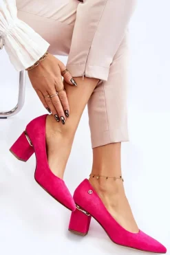 Klasyczne Zamszowe Czółenka Na Obcasie Z Ozdobą Fuksja Derren