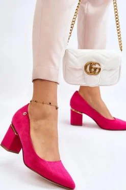 Klasyczne Zamszowe Czółenka Na Obcasie Z Ozdobą Fuksja Derren