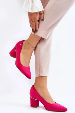 Klasyczne Zamszowe Czółenka Na Obcasie Z Ozdobą Fuksja Derren