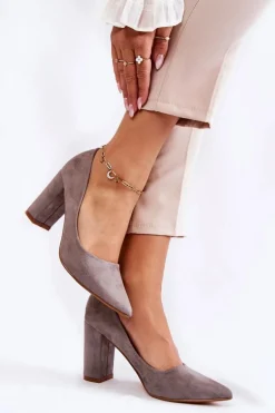 Klasyczne Zamszowe Czółenka Na Słupku Szare Kendra