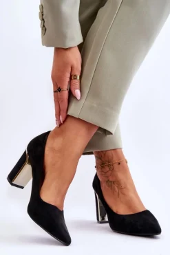 Klasyczne Zamszowe Czółenka Na Ozdobnym Słupku Czarne Elizabeth