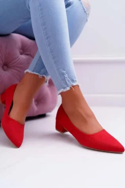 Klasyczne Zamszowe Czółenka Czerwone Rheya