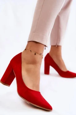 Klasyczne Zamszowe Czółenka Na Słupku Czerwone Kendra