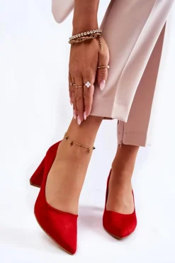 Klasyczne Zamszowe Czółenka Na Słupku Czerwone Kendra