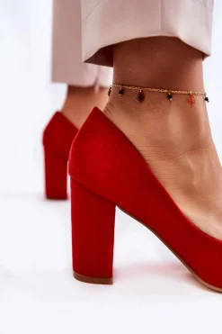 Klasyczne Zamszowe Czółenka Na Słupku Czerwone Kendra