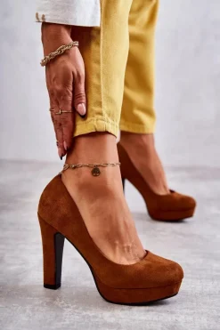 Klasyczne Zamszowe Czółenka Na Obcasie Camel Soro