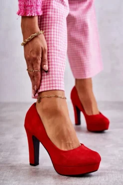 Klasyczne Zamszowe Czółenka Na Obcasie Czerwone Soro