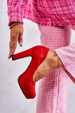 Klasyczne Zamszowe Czółenka Na Obcasie Czerwone Soro