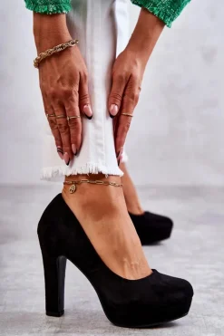 Klasyczne Zamszowe Czółenka Na Obcasie Czarne Soro