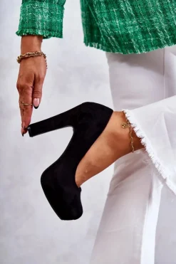 Klasyczne Zamszowe Czółenka Na Obcasie Czarne Soro