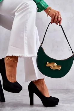 Klasyczne Zamszowe Czółenka Na Obcasie Czarne Soro