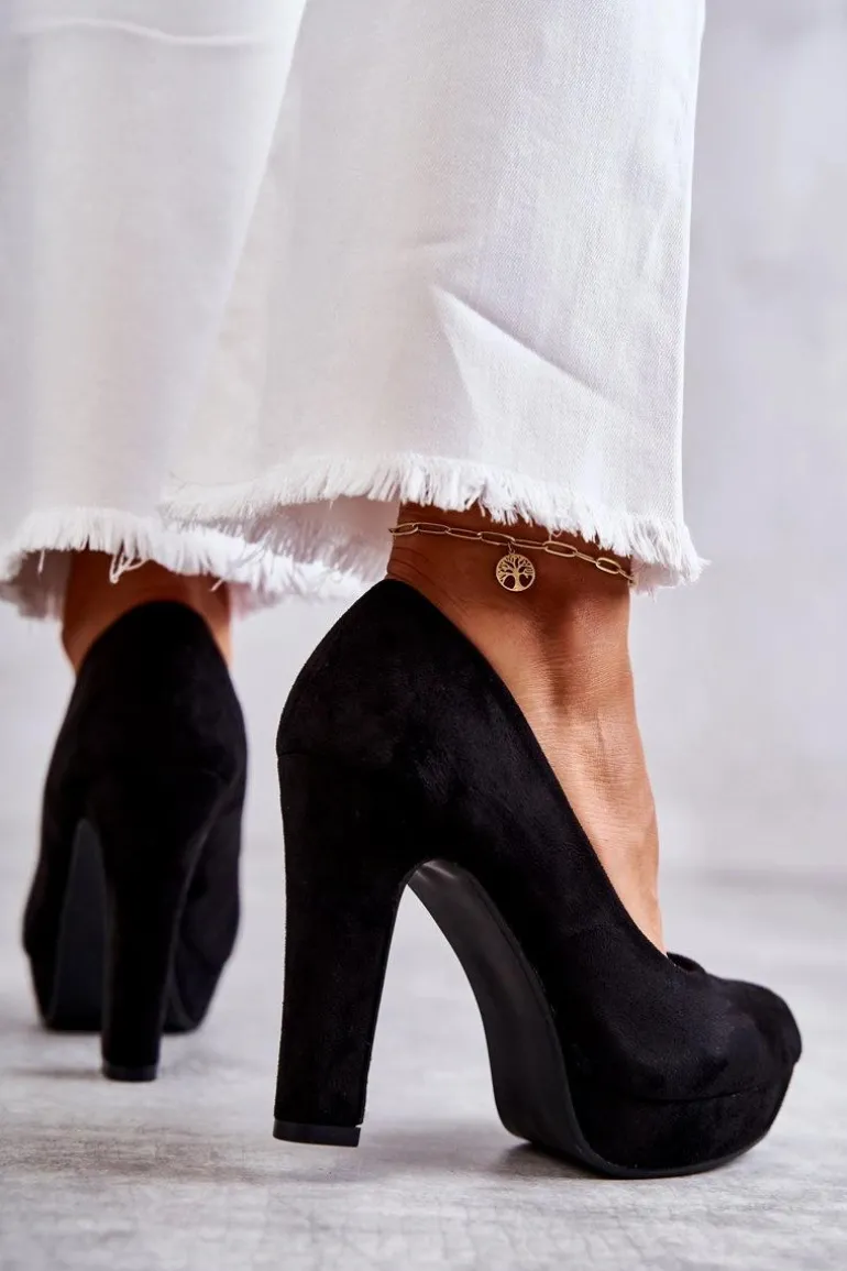 Klasyczne Zamszowe Czółenka Na Obcasie Czarne Soro