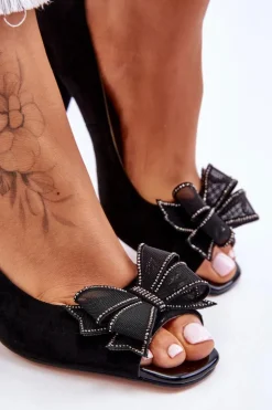 Klasyczne Zamszowe Czółenka Z Kokardą Czarne Corey