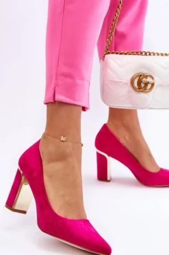 Klasyczne Zamszowe Czółenka Na Ozdobnym Słupku Fuksja Elizabeth