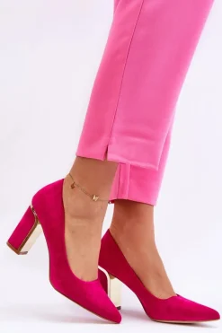 Klasyczne Zamszowe Czółenka Na Ozdobnym Słupku Fuksja Elizabeth
