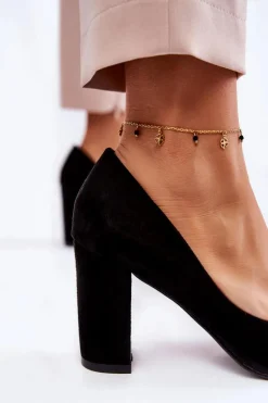 Klasyczne Zamszowe Czółenka Na Słupku Czarne Kendra