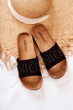 Klasyczne Zamszowe Klapki Z Koralikami Czarne Vayana