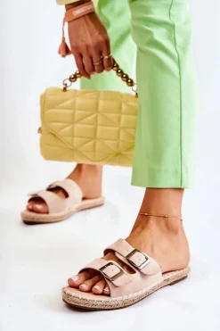 Klasyczne Zamszowe Klapki Damskie Beżowe Casilda